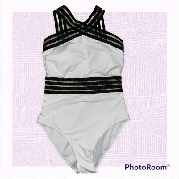 17. 🌴🩱 Jhon Peters Women Slim Transparent Ribbon Cross Strap 1 Piece Swimwear - Picture 2 of 3